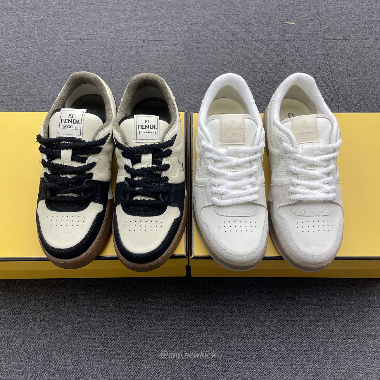 Fendi Match Cream Black White Suede And Leather Low Top Sneakers (7) - newkick.cc